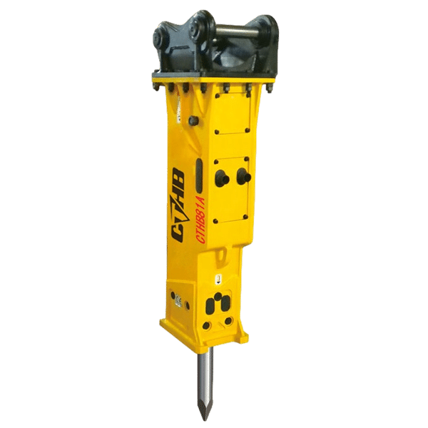 An image of a hydraulic breaker which one of the excavator attachments